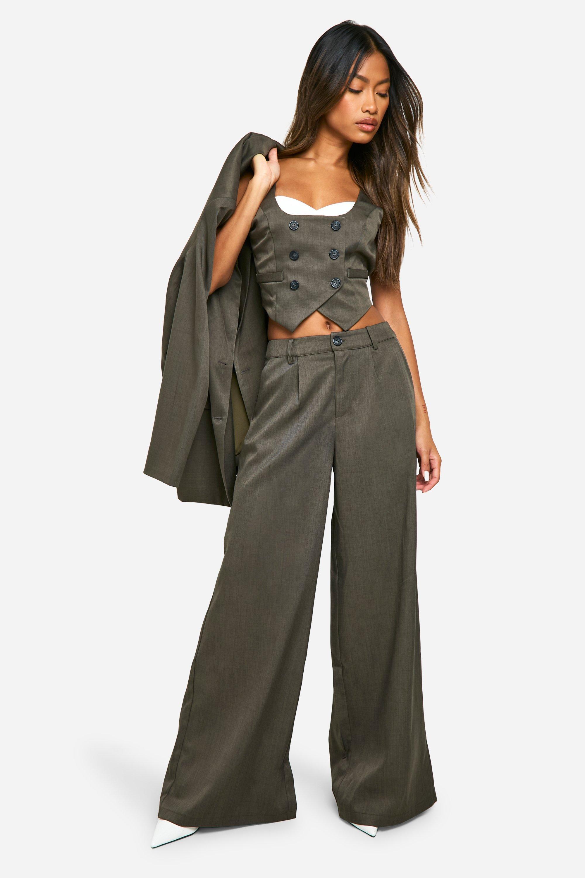 Marl Pleat Front Slouchy Wide Leg Trousers