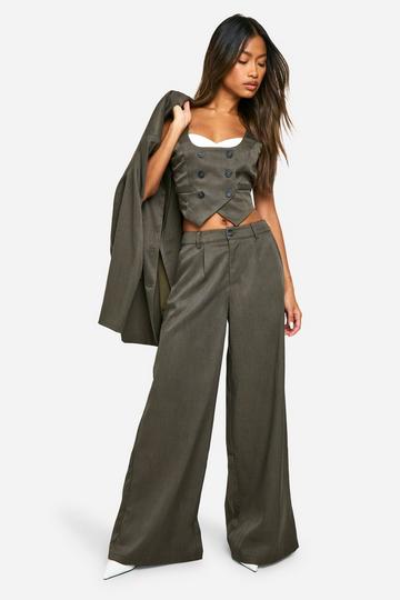 Marl Pleat Front Slouchy Wide Leg Trousers grey-khaki