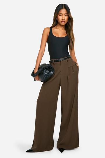 Fluid Belted Wide Leg Trousers chocolate