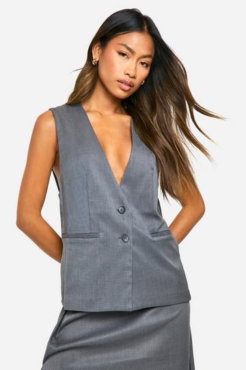 Marl Plunge Front Longline Waistcoat charcoal