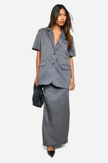 Oversized Mergel Long Line Blazer Met Schouderpads En Korte Mouwen charcoal