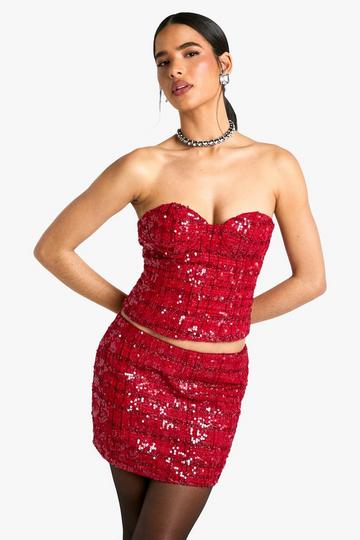 Premium Sequin Boucle Corset merlot