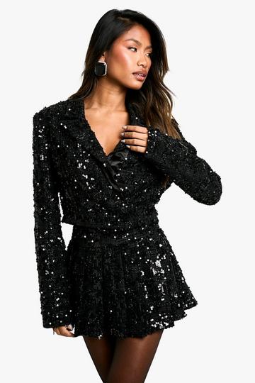 Korte Premium Bouclé Glitter Blazer Met Pailletten black