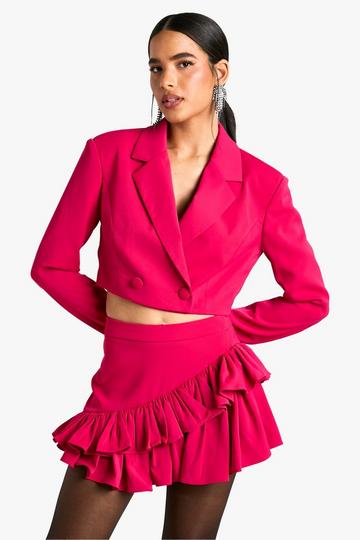 Cropped Fitted Tailored Blazer raspberry