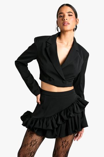 Black Double Ruffle High Thigh Mini Skirt