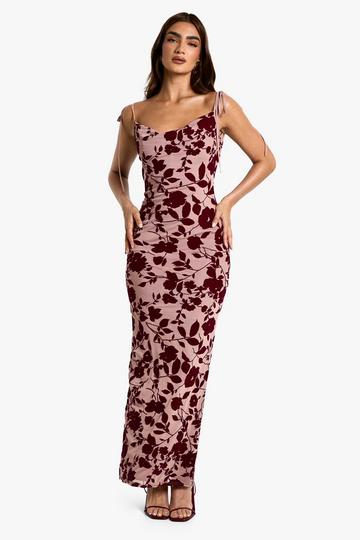 Devore Floral Cowl Neck Maxi Dress plum