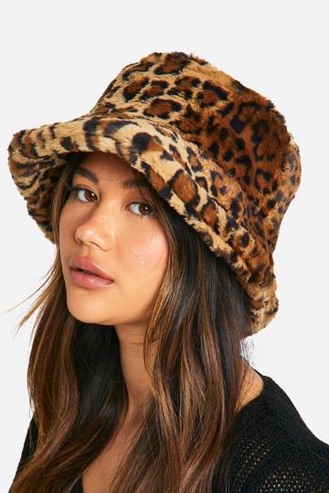 Leopard Faux Fur Bucket Hat leopard