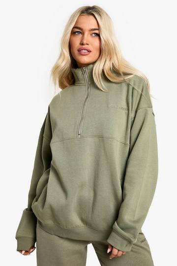 Dsgn Studio Embroidered Half Zip Oversized Sweatshirt khaki