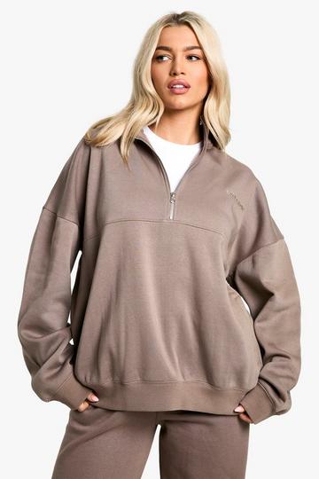 Oversized Geborduurde Dsgn Studio Trui Met Korte Rits mocha