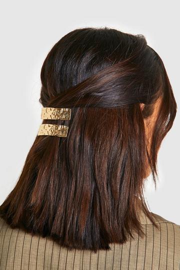 Hammered Hair Barrette Clips 2 Pack gold