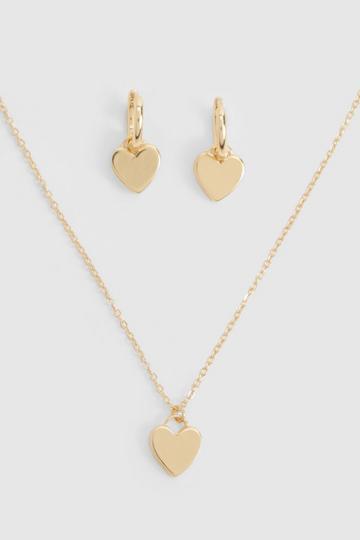 Heart Drop Hoop Earring & Necklace Set gold