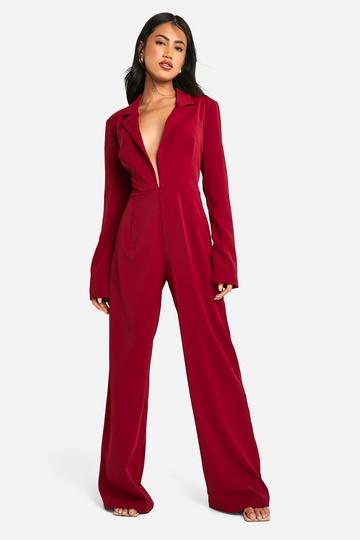 Tailored Wide Leg Jumpsuit burgundy