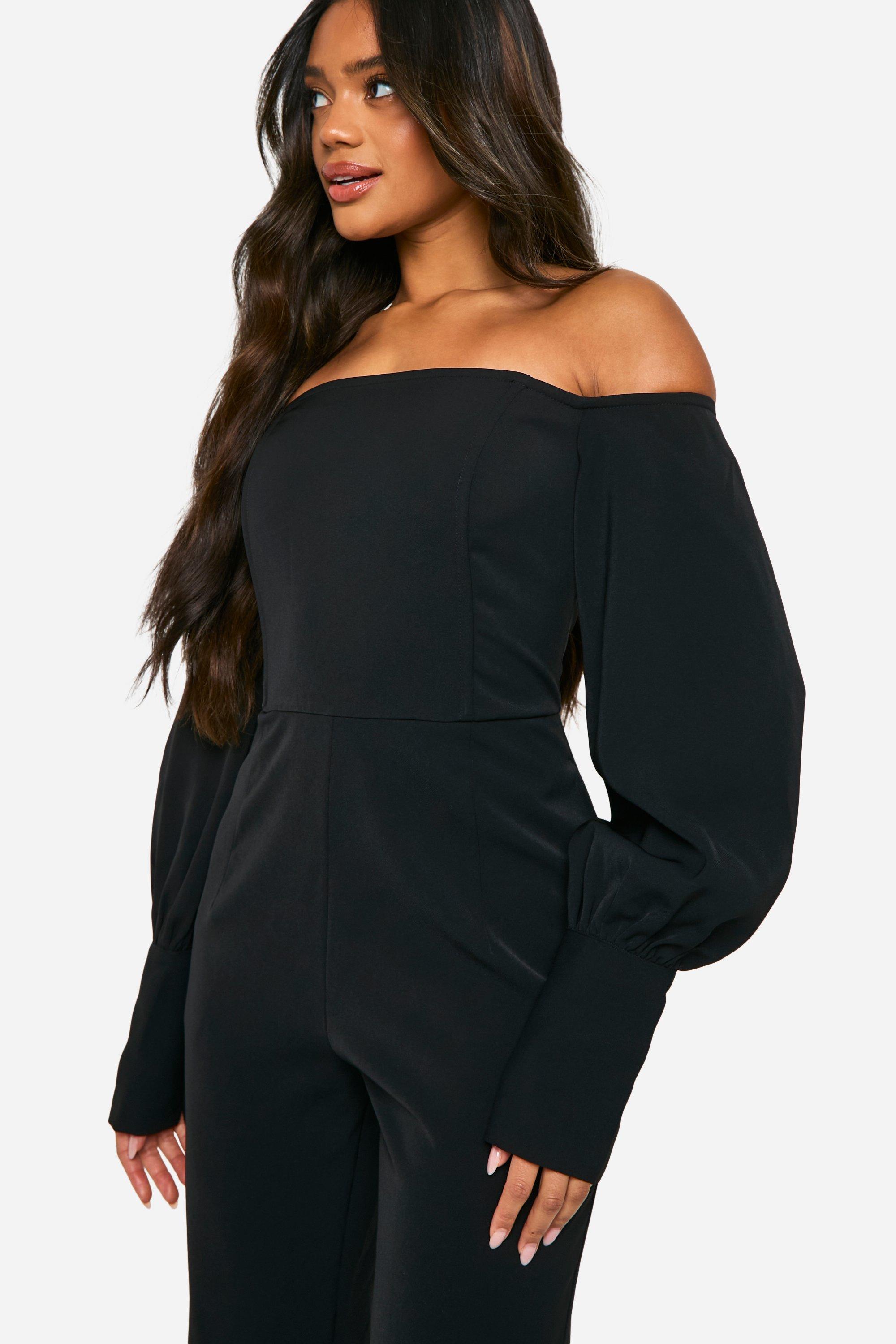 boohoo Wide Leg Off The Shoulder Jumpsuit Black Size 8