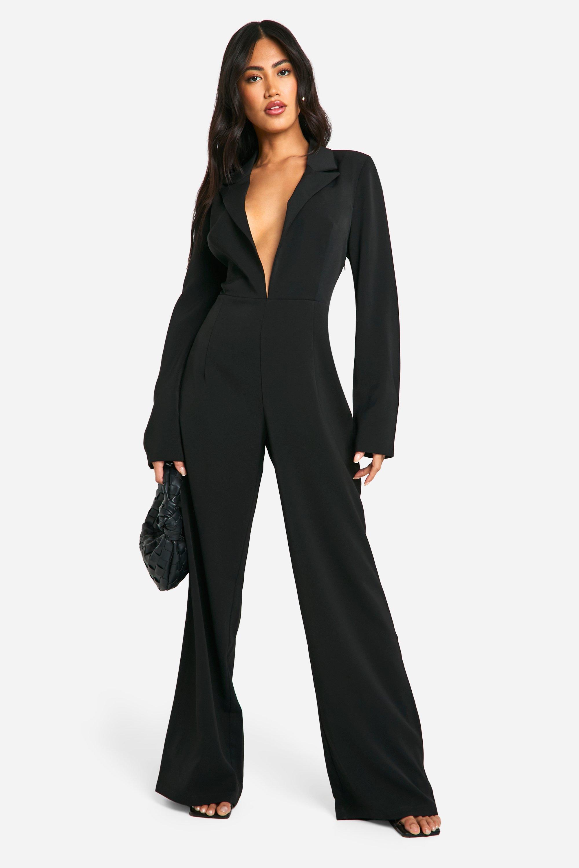 boohoo Tailored Wide Leg Jumpsuit Black Size 8