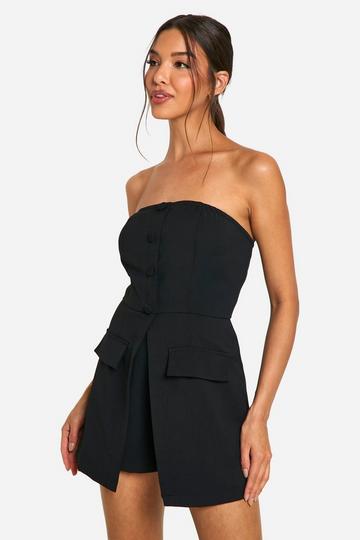 Bandeau Button Detail Playsuit black