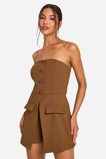 Bandeau Button Detail Playsuit chocolate