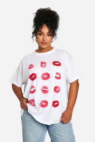 Plus Lips Printed Oversized T-shirt white