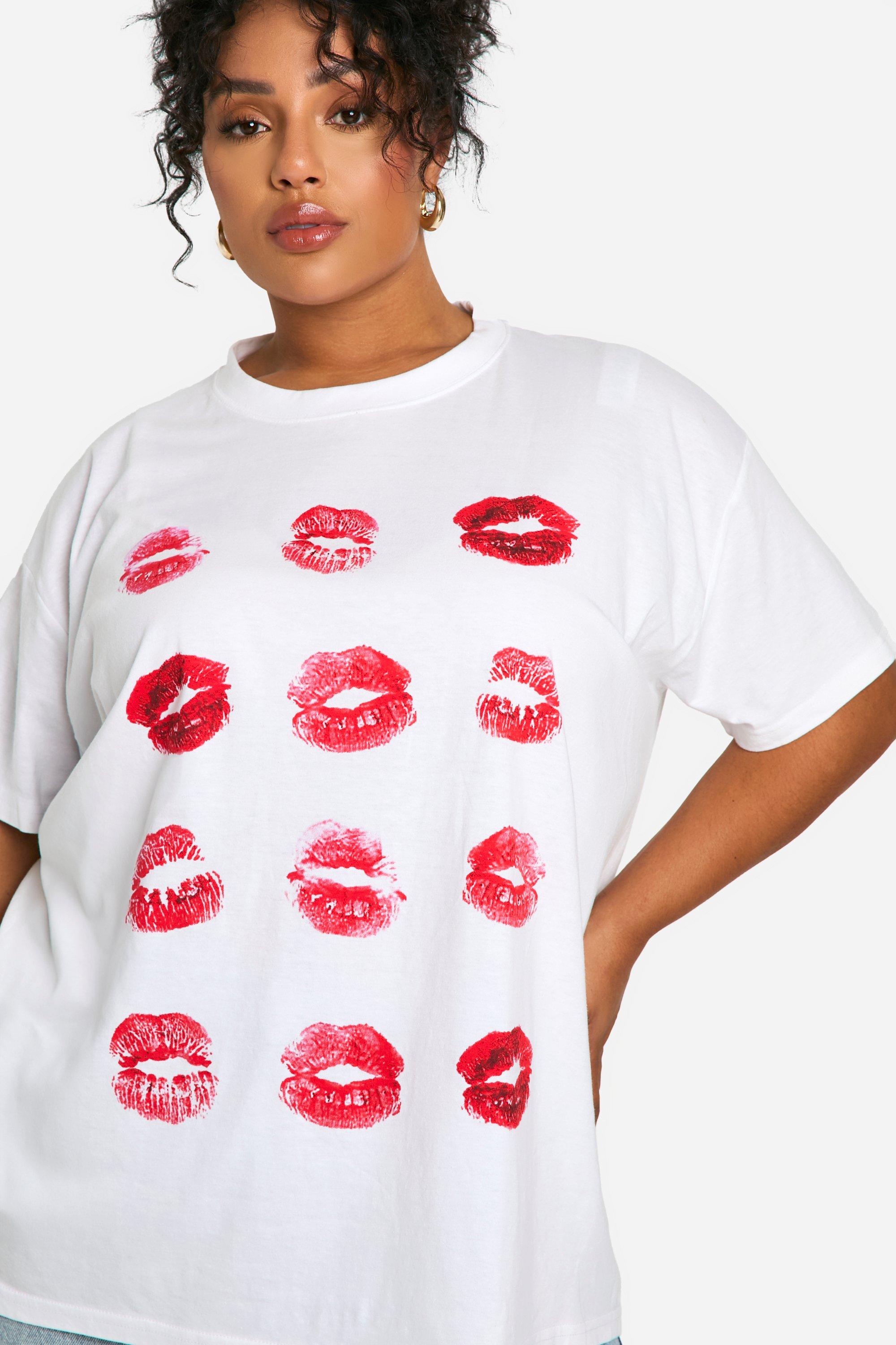 boohoo Plus Lips Printed Oversized T Shirt White Size 12