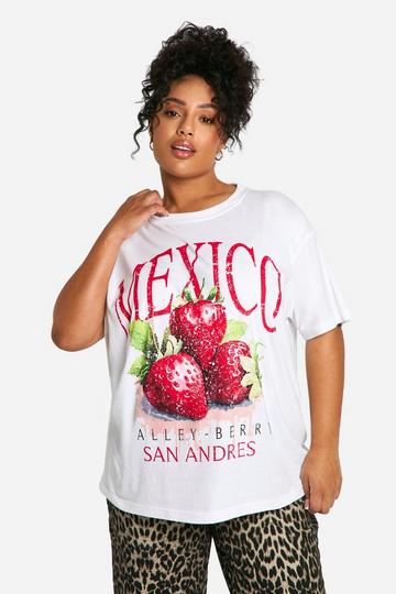 Plus Strawberry Printed Oversized T-shirt white