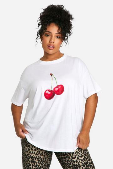 Plus Cherry Printed Oversized T-shirt white