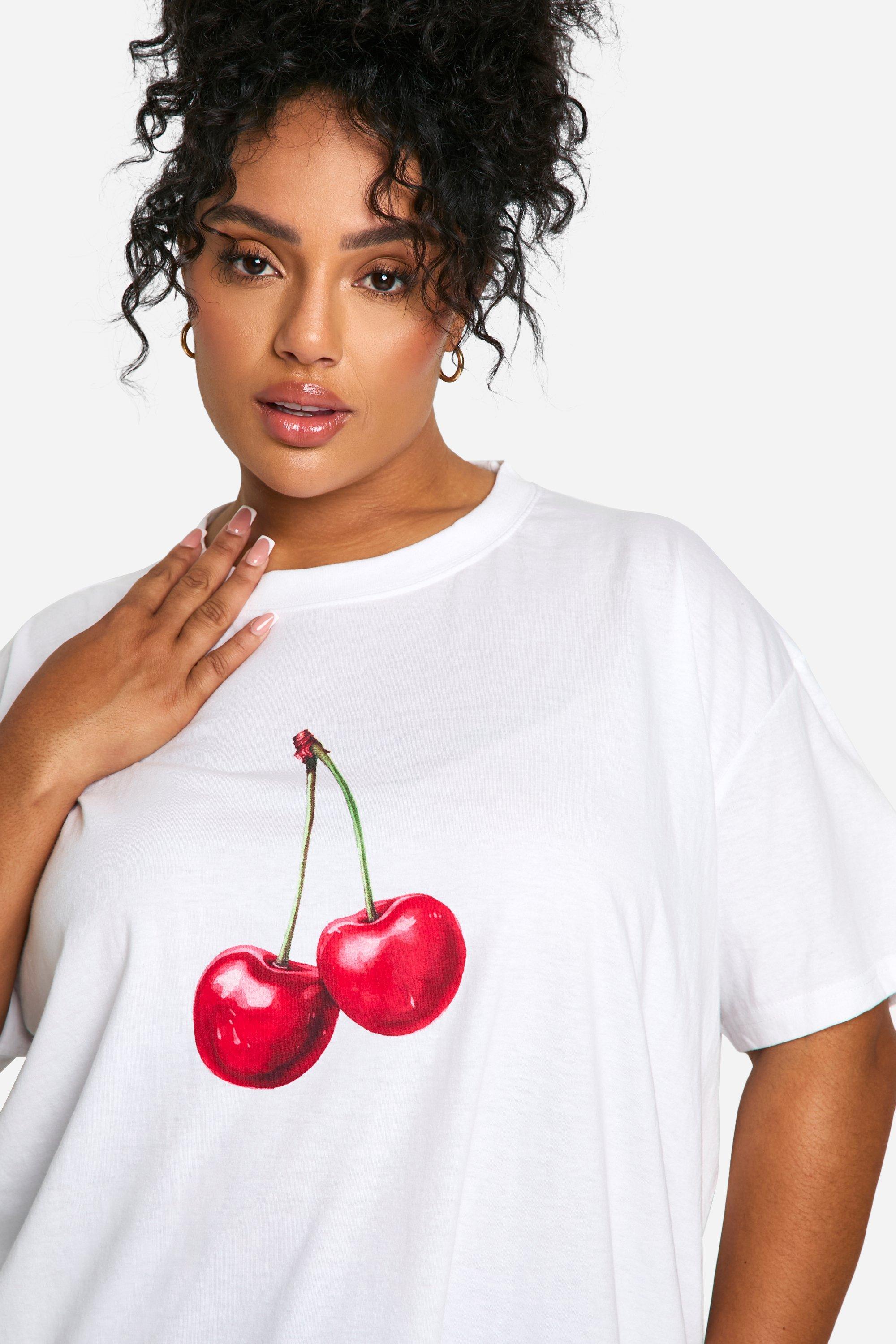 Plus Cherry Printed Oversized T-shirt | boohoo