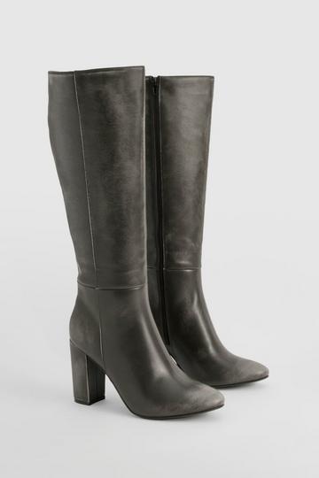 Vintage Look Knee High Block Heel Boots grey