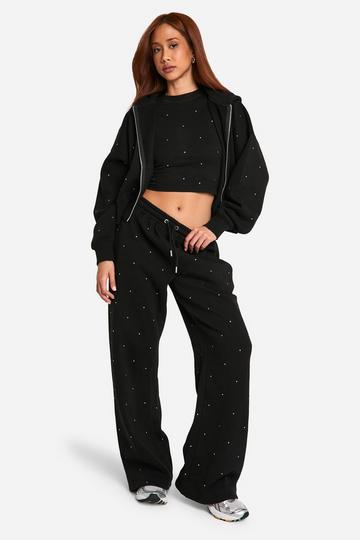 All Over Rhinestone Straight Leg Jogger black