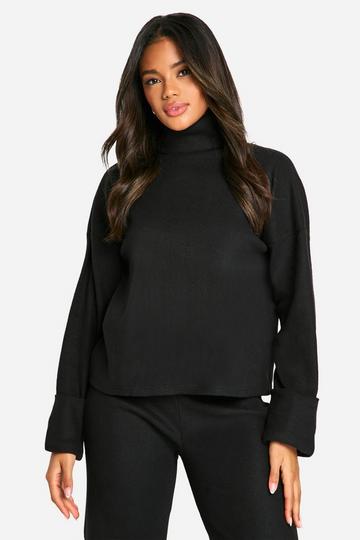 Brushed Rib Oversized Wide Sleeve Top black