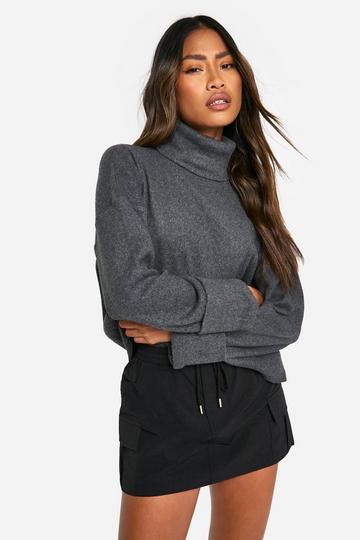 Brushed Rib Oversized Wide Sleeve Top charcoal