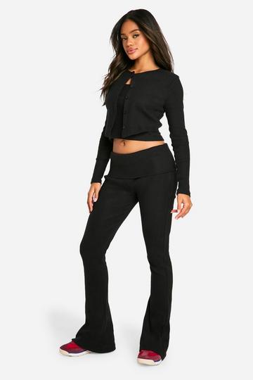 Brushed Rib Foldover Waistband Flare Trousers black