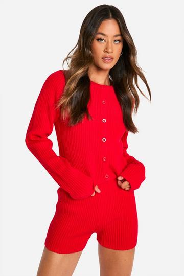 Tall Korte Geribbelde Cardigan En Shorts Set red