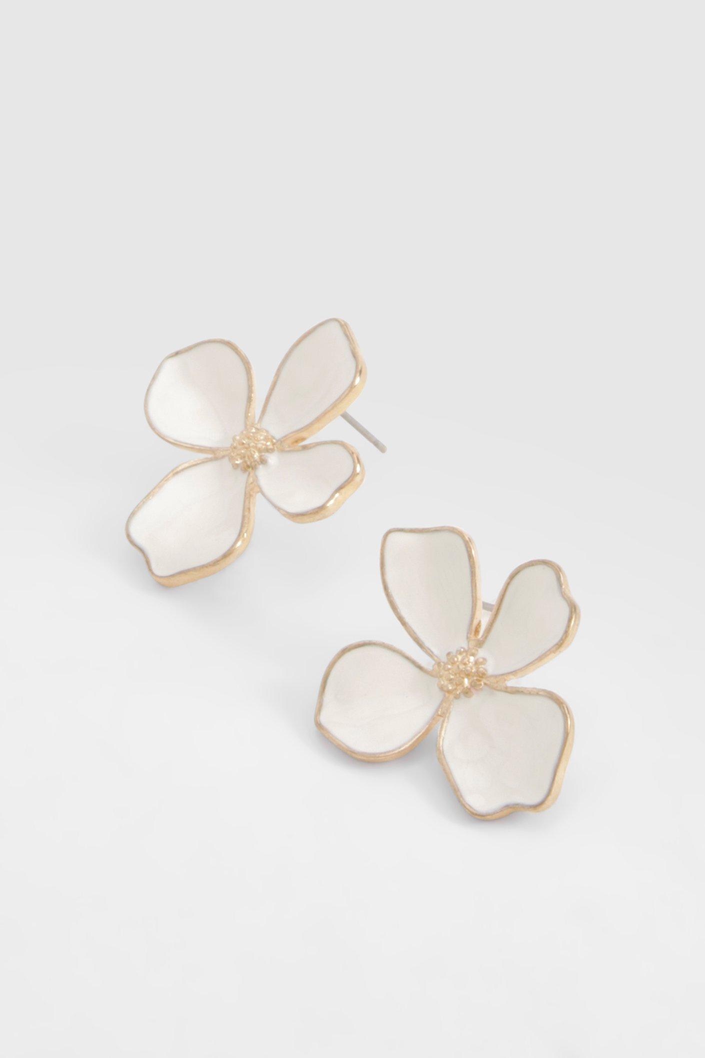 White enamel flower earrings sales