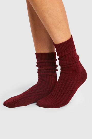 Single Soft Ribbed Slouchy Socks burgundy