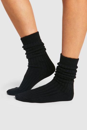 Black Single Soft Ribbed Slouchy Socks