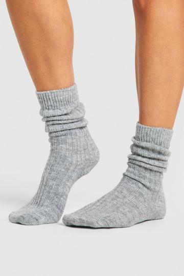 Grey Single Soft Ribbed Slouchy Socks