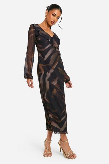 Animal Mesh Ruffle Midaxi Dress multi