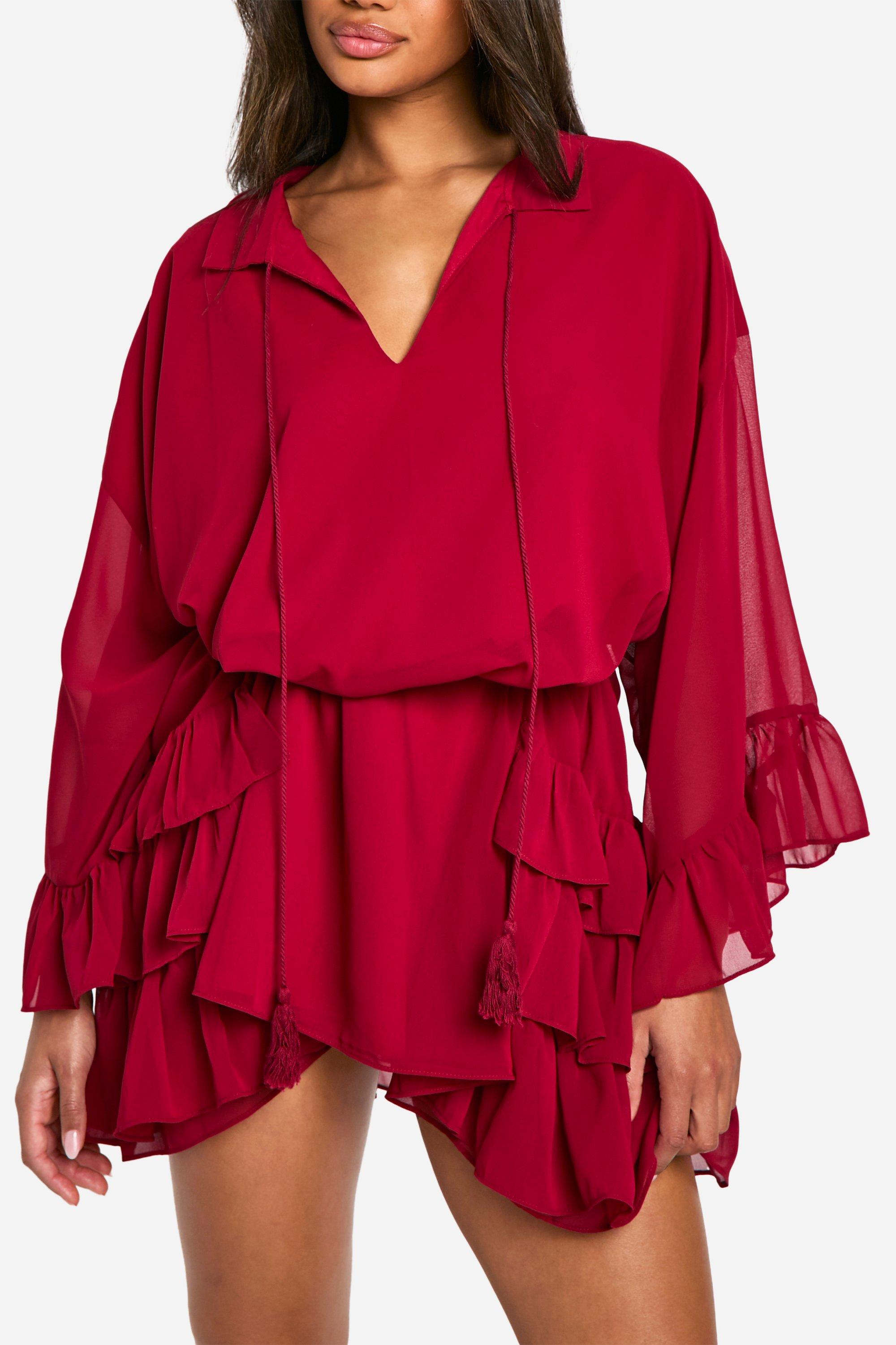 Ruffle Detail Smock Mini Dress | boohoo USA