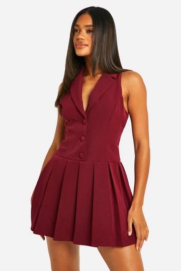 Burgundy Red Waistcoat Tennis Skirt Dress