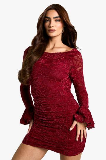 Velvet Lace Ruffle Mini Dress red