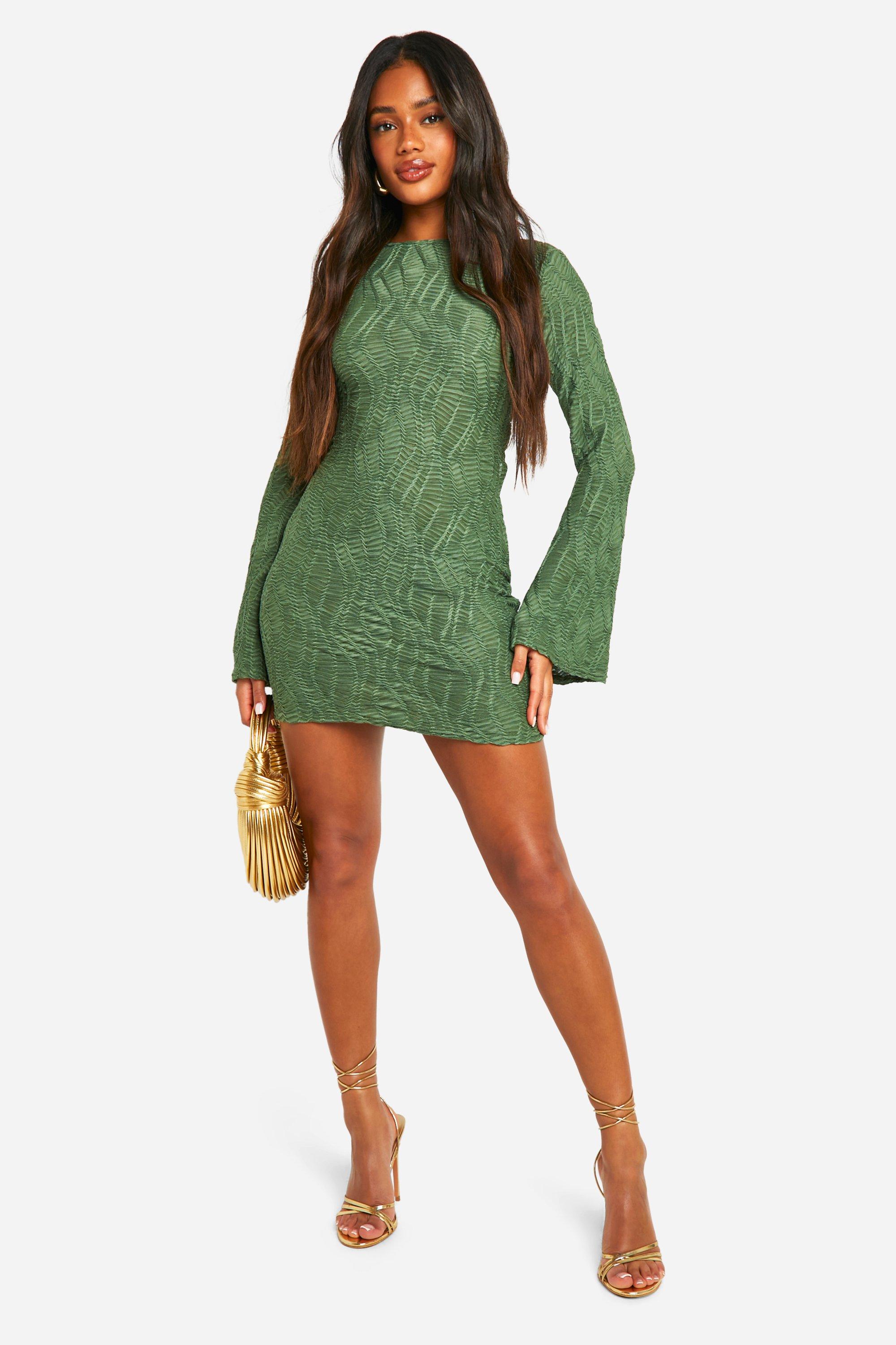 Textured Flare Sleeve Mini Dress | boohoo USA