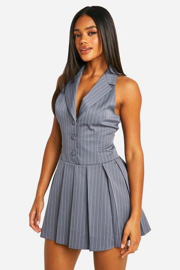 Stripe Waistcoat Tennis Skirt Dress charcoal