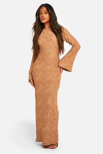 Maxi Jurk Met Textuur En Wijde Mouwen mocha