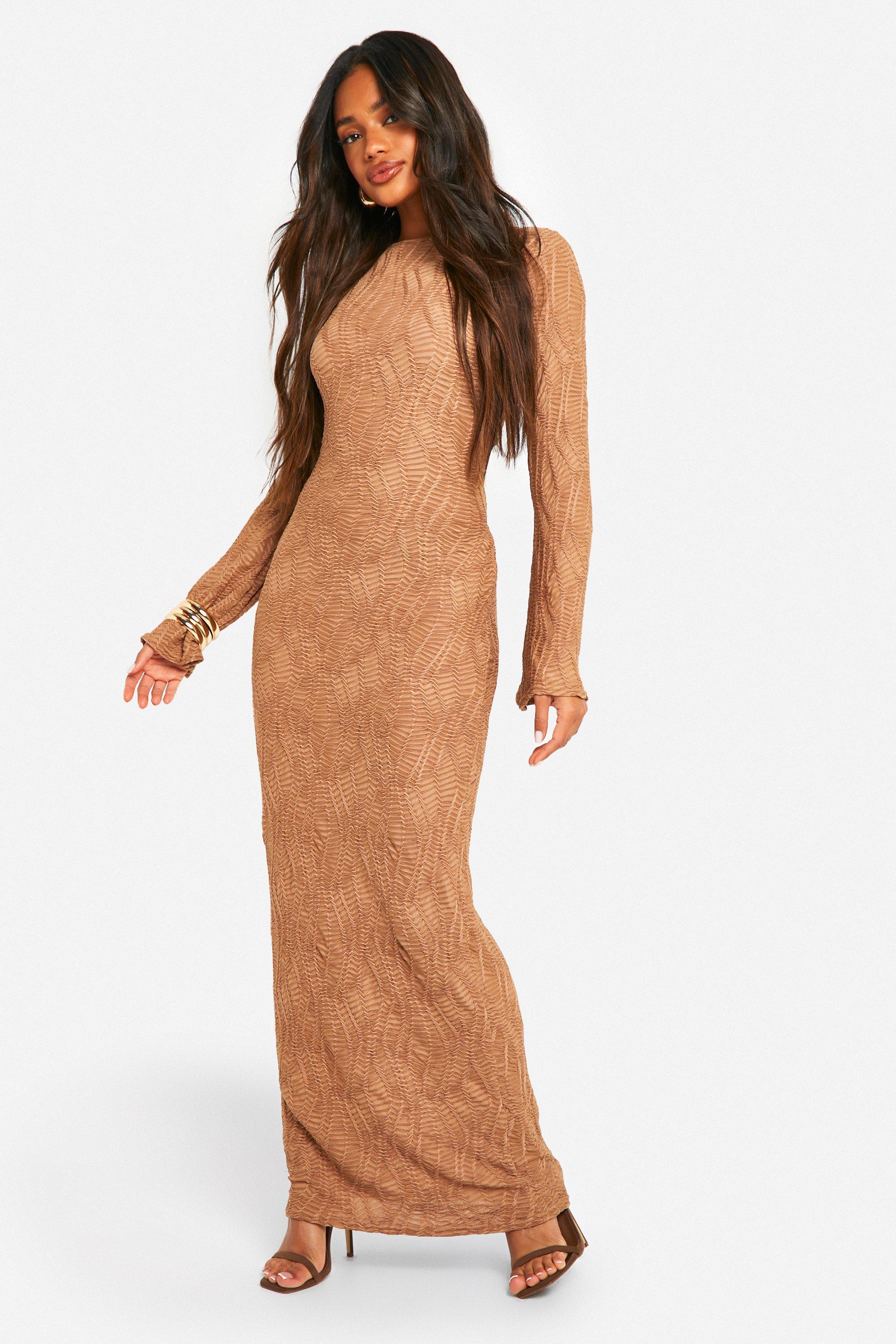 Textured Flare Sleeve Maxi Dress