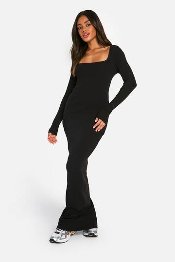 Lace Trim Rib Midaxi Dress black