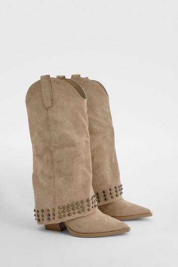 Cowboylaarzen Met Studs En Vouw taupe