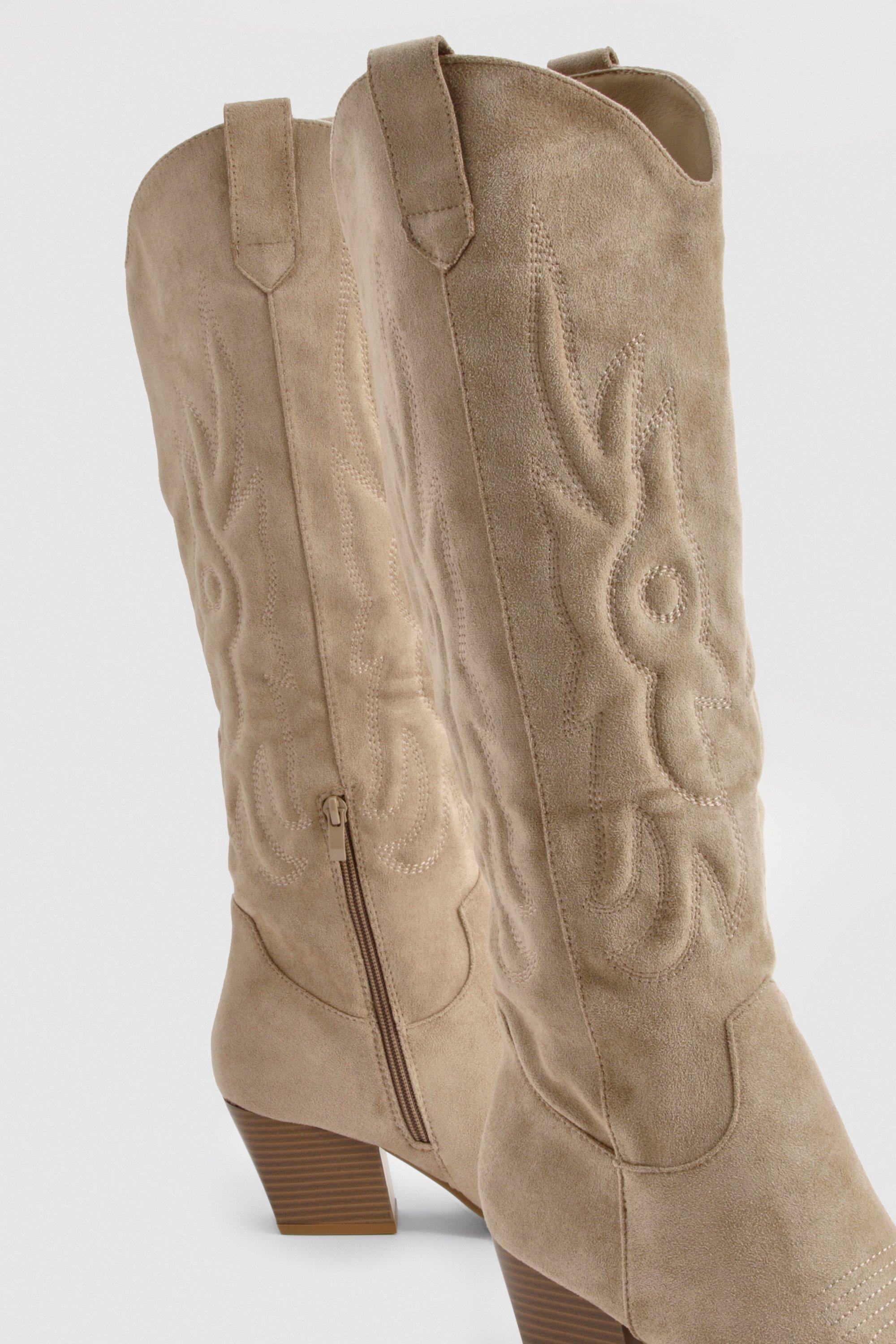 Faux Suede Embroidered Western Cowboy Boots