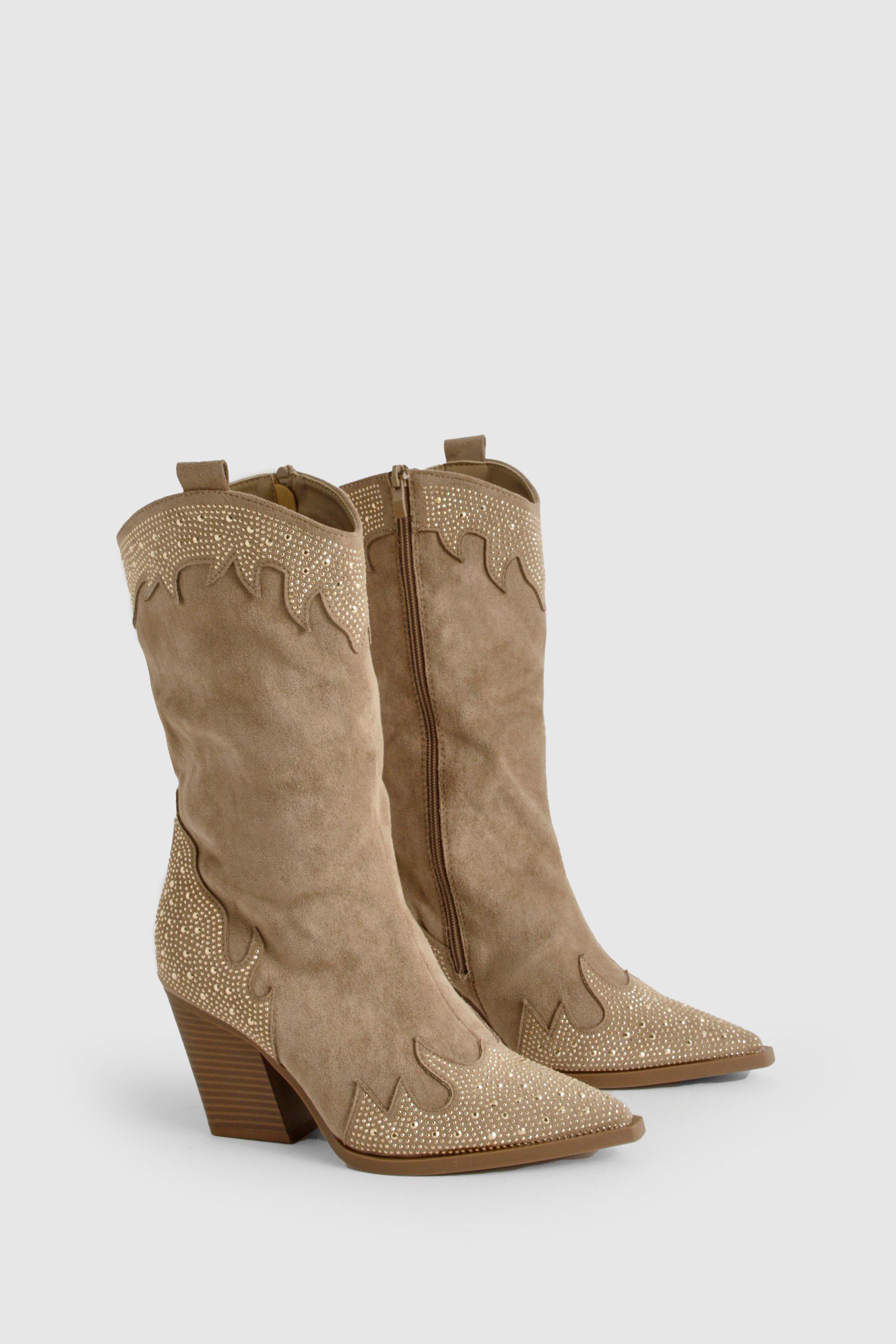 Stivali da cowboy stile Western con borchie e strass boohoo IT