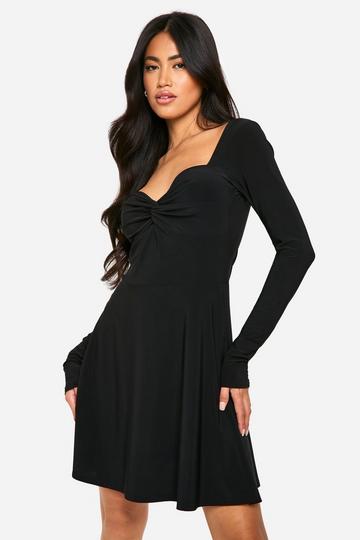 Ruched Twist Detail A Line Mini Dress black