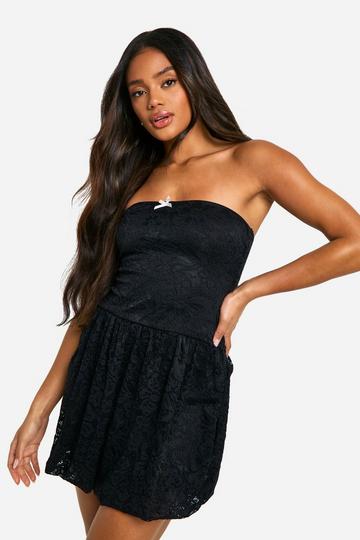 Bubble Hem Lace Mini Dress black