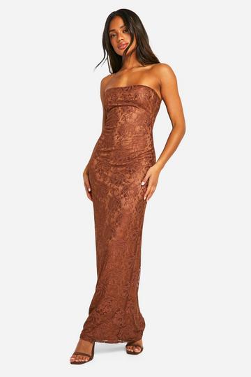 Bandeau Lace Column Maxi Dress chocolate